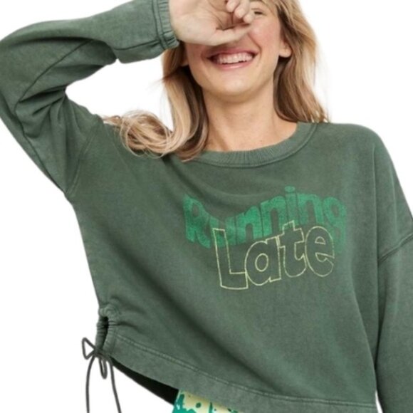 OFFLINE By Aerie Weekend casual Side Tie Sweatshirt L‎ Green - Picture 1 of 12